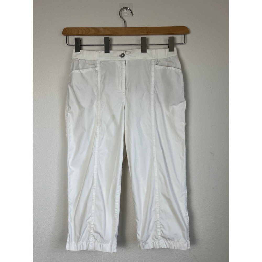 Chicos‎ Capri Pants Size 2 US Large White Stretch Cotton Cropped Casual Travel